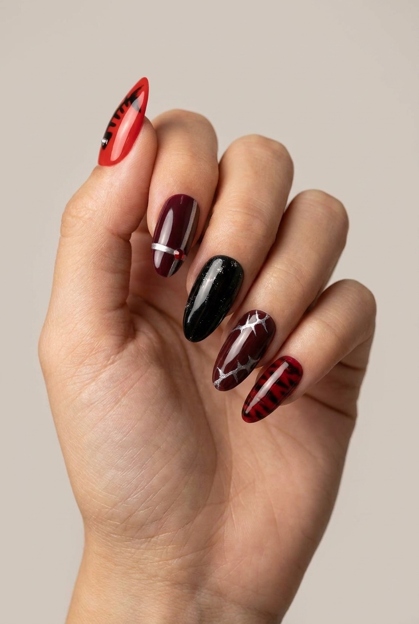 Faux ongles press-on Funky– Fatale Red Moonails Creations