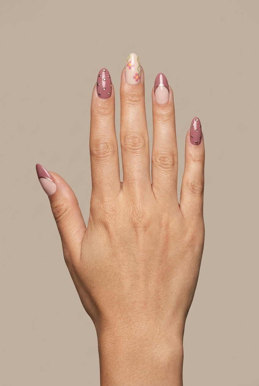 Faux ongles press-on rose poudré – Dusty Rose Bloom Moonails Creations