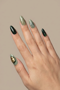 Faux ongles press-on vert kaki – Golden Moss Moonails Creations