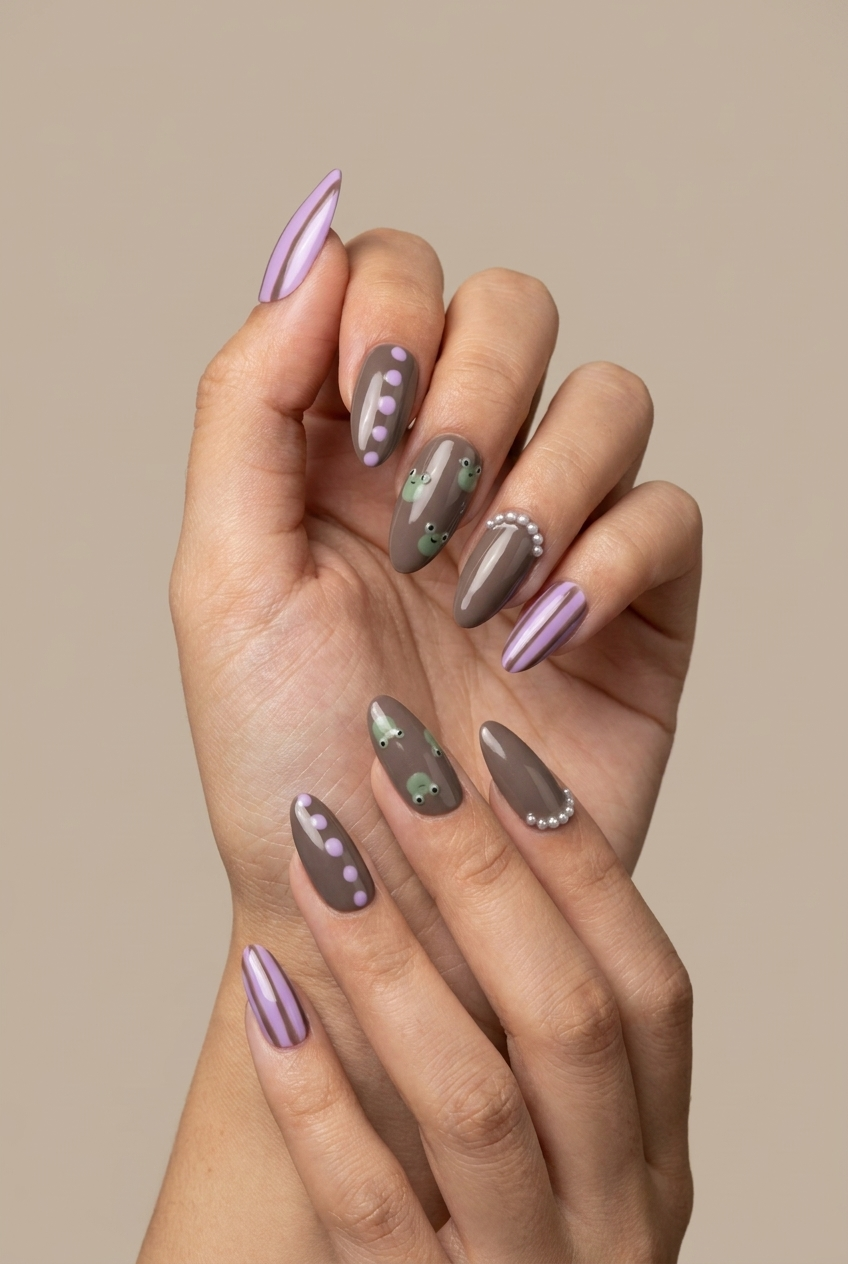 Faux ongles press-on violet nature – Purple Frog Pond Moonails Creations
