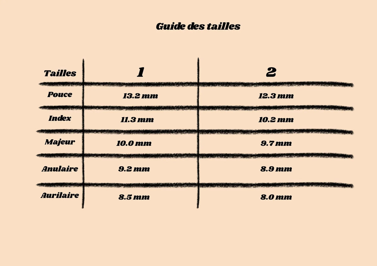 Guide des tailles press-on nails Moonails Creations