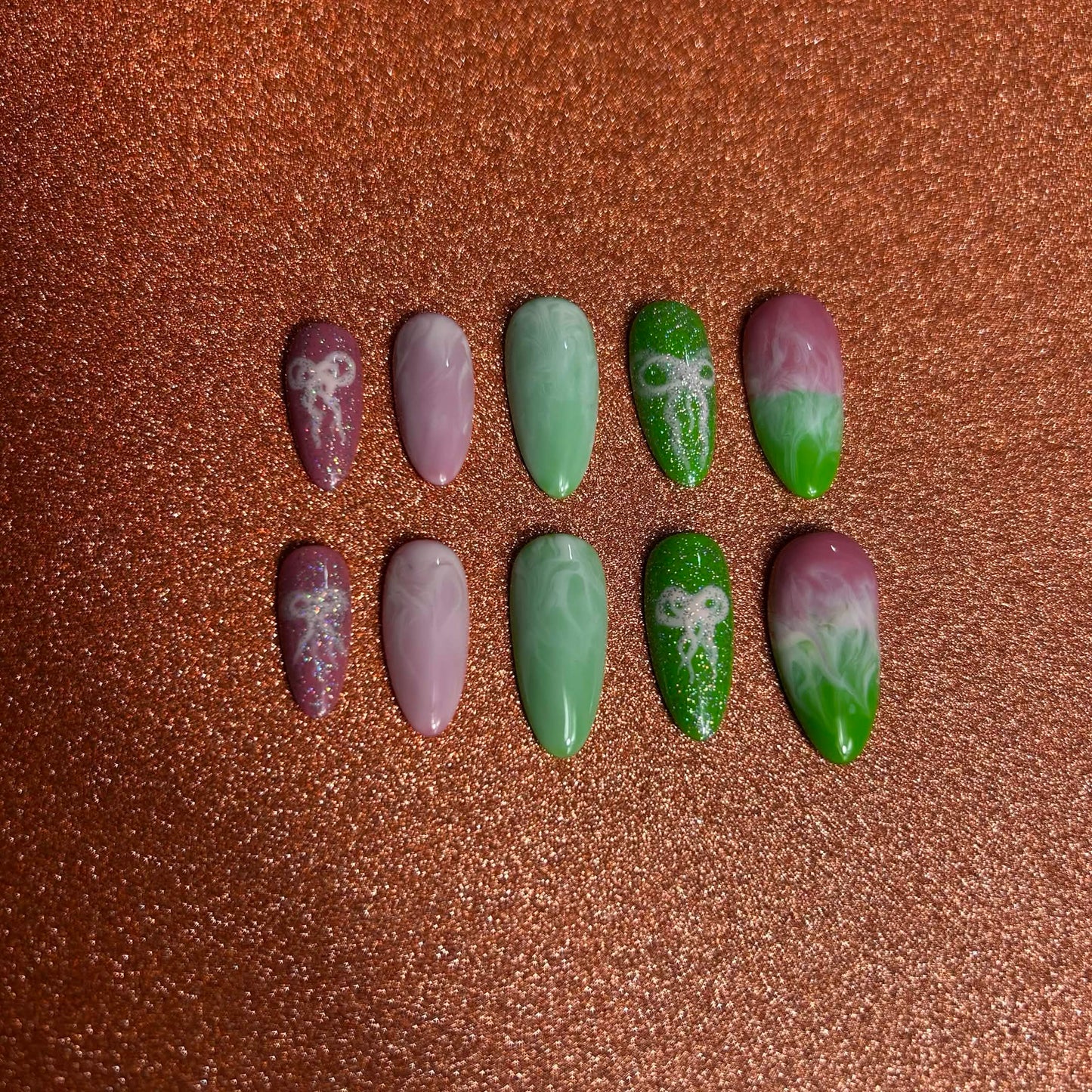 Press-on Nails – Strawberry Matcha Latte