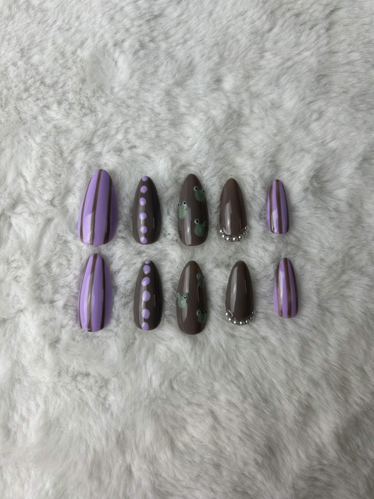Faux ongles press-on violet nature – Purple Frog Pond Moonails Creations