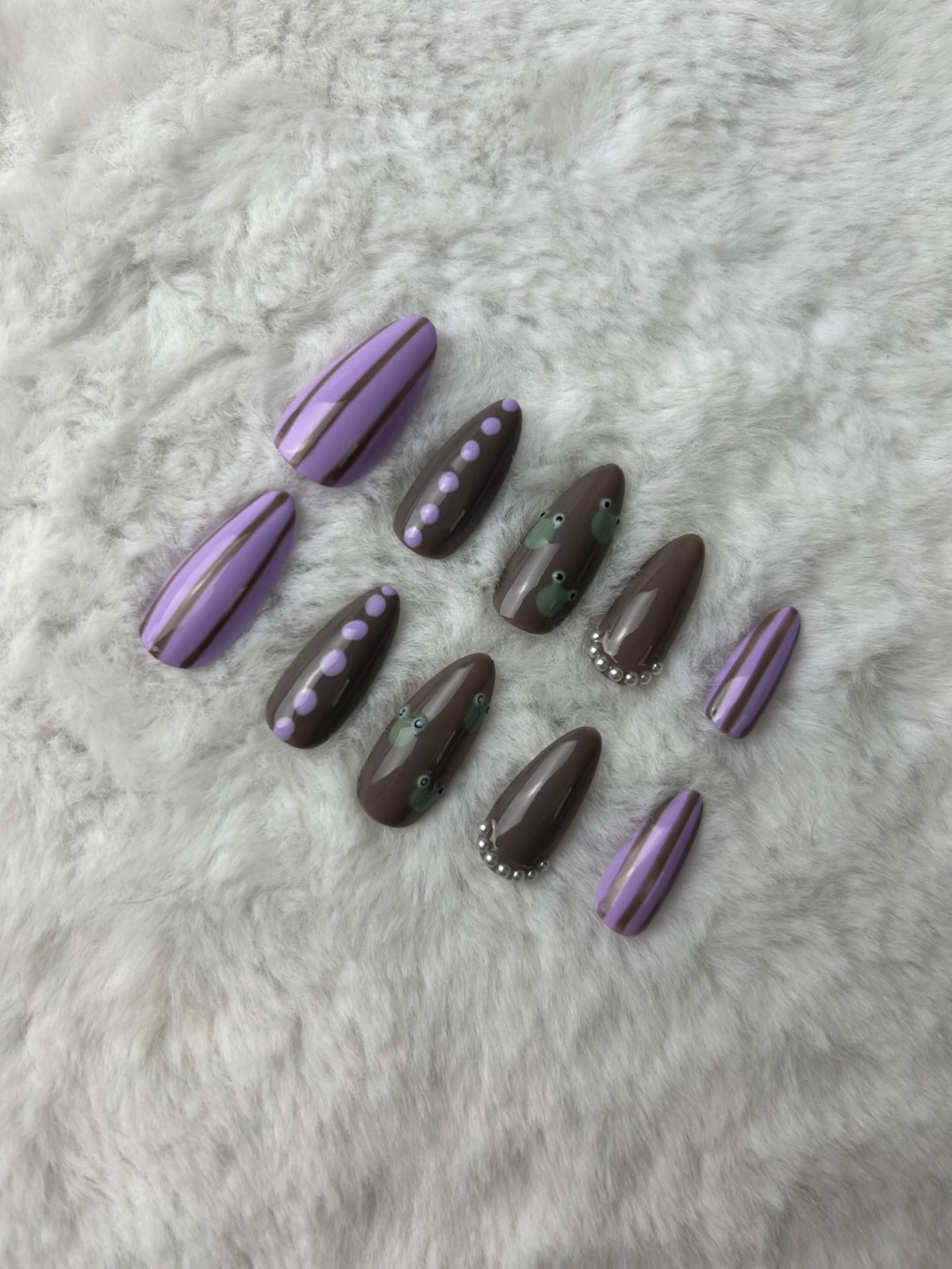 Faux ongles press-on violet nature – Purple Frog Pond Moonails Creations