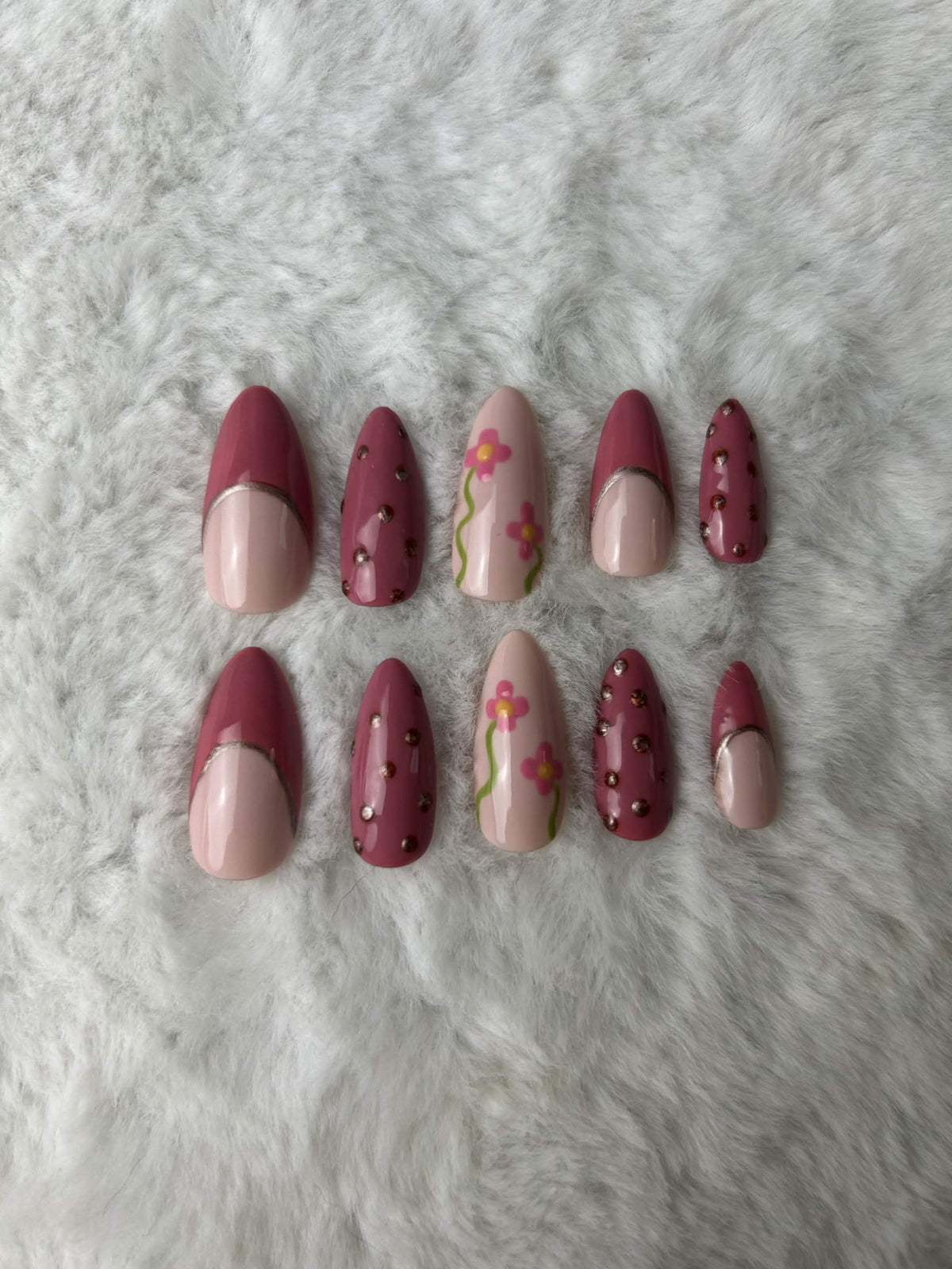 Faux ongles press-on rose poudré – Dusty Rose Bloom Moonails Creations