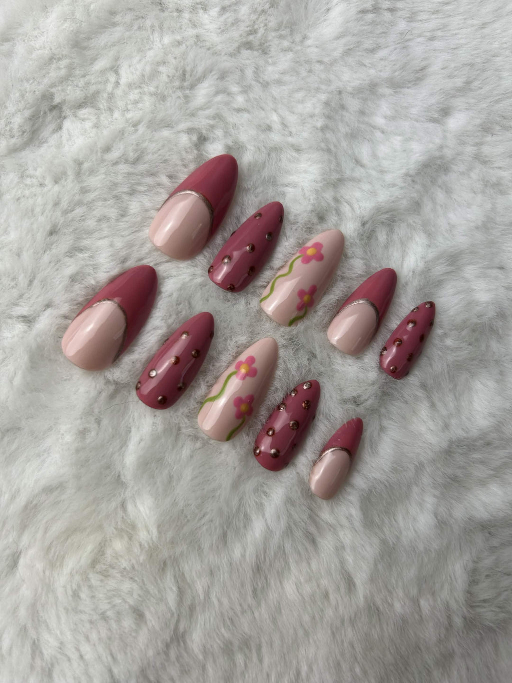 Faux ongles press-on rose poudré – Dusty Rose Bloom Moonails Creations